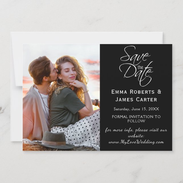 Black Photo Save the Date Magnet (Front)