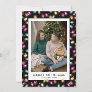 Black Photo Snow Bright Coloful Christmas Holiday Card