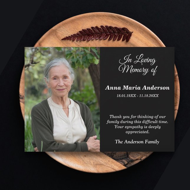 Black Photo Sober Funeral Thank You Card (Black Photo Sober Funeral Thank You Card)