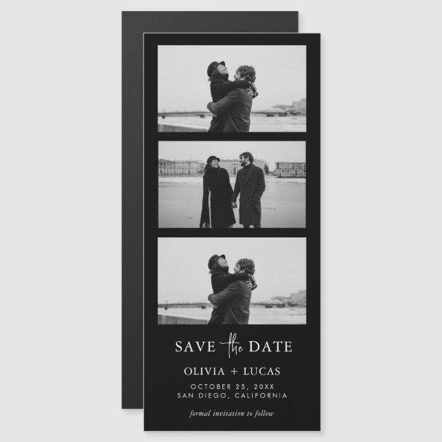 Black Photo Strip Magnetic Wedding Save The Date (Front/Back)