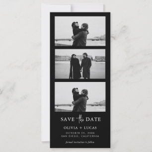 Black Photo Strip Wedding QR Code Save The Date