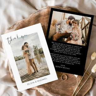 Black Photo Wedding Elegant Thank You Card