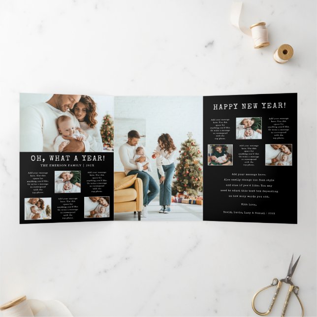 Black Photo What A Year Holiday Trifold Card (Inside)