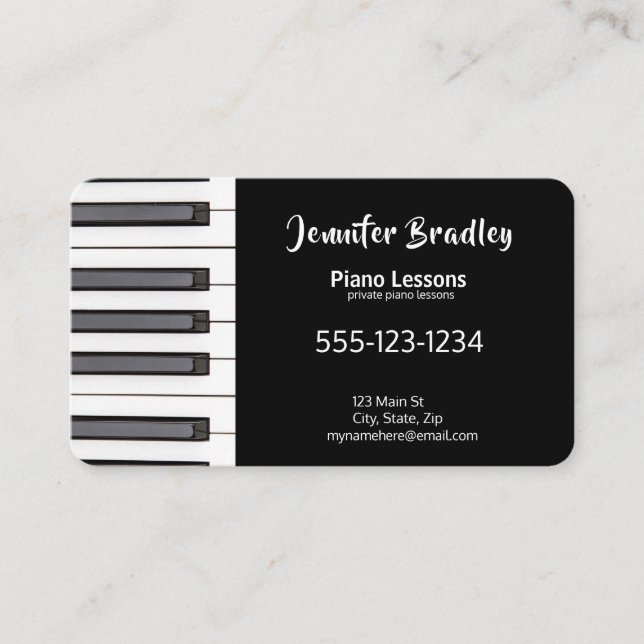 Black Piano Teacher Business Cards (Front)