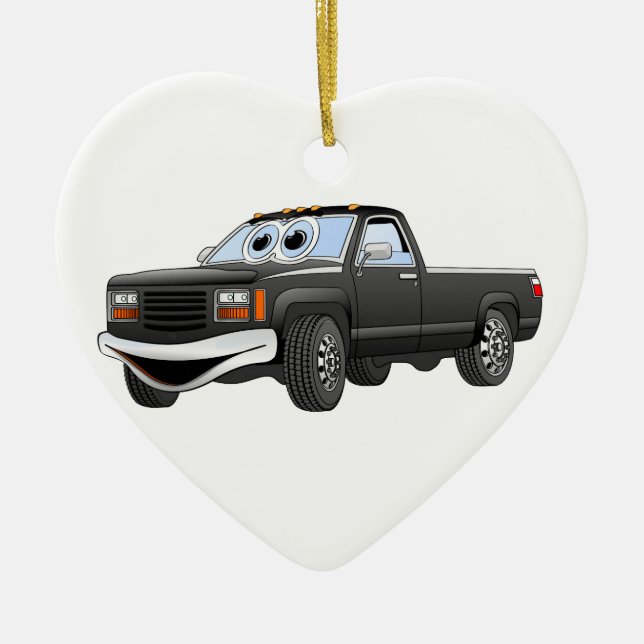 Black Pick Up Truck Cartoon Ceramic Tree Decoration (Front)