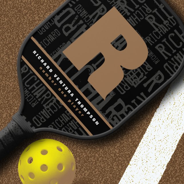 Black Pickleball Paddle with Personalised Name  (Creator Uploaded)