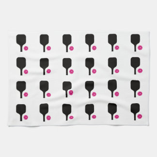Black pickleball & pink balls towel