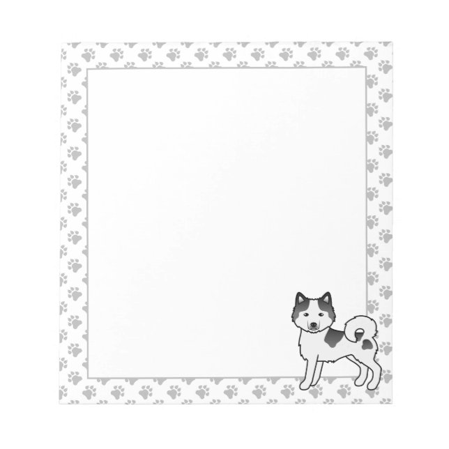 Black Piebald Alaskan Malamute Cute Cartoon Dog Notepad (Front)