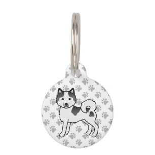 Black Piebald Alaskan Malamute Cute Cartoon Dog Pet Tag
