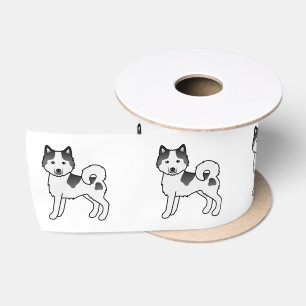 Black Piebald Alaskan Malamute Cute Cartoon Dog Satin Ribbon