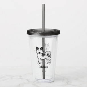 Black Piebald Alaskan Malamute Cute Dog & Name Acrylic Tumbler