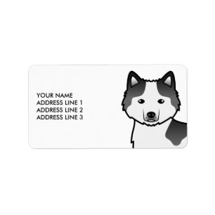 Black Piebald Alaskan Malamute Dog & Custom Text Label