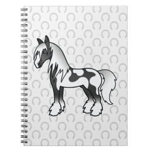 Black Piebald Cartoon Gypsy Vanner Shire Horse Notebook