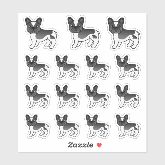 Black Piebald French Bulldog Cute Cartoon Dogs (Sheet)