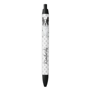 Black Piebald French Bulldog / Frenchie Dog & Name Ink Pen