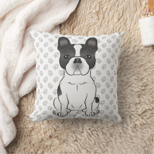 Black Piebald French Bulldog / Frenchie Dog & Paws Cushion