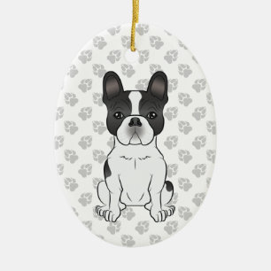 Black Piebald French Bulldog / Frenchie Dog & Text Ceramic Tree Decoration