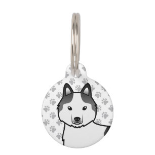 Black Piebald Siberian Husky Cartoon Dog Head Pet Tag