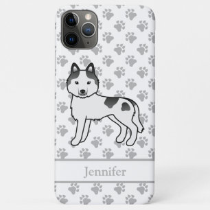 Black Piebald Siberian Husky Cartoon Dog & Name iPhone 11 Pro Max Case