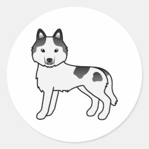 Black Piebald Siberian Husky Cute Cartoon Dog Classic Round Sticker