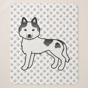 Black Piebald Siberian Husky Cute Cartoon Dog Sherpa Blanket