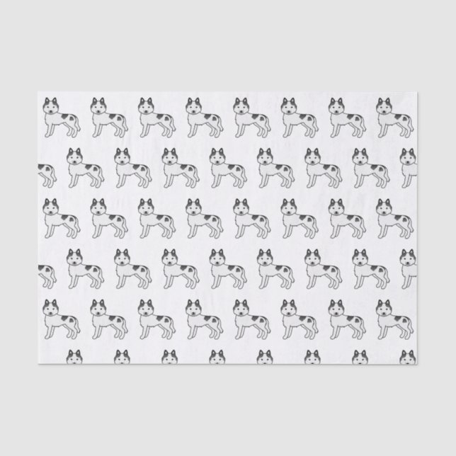 Black Piebald Siberian Husky Cute Dog Pattern Tissue Paper (Front)