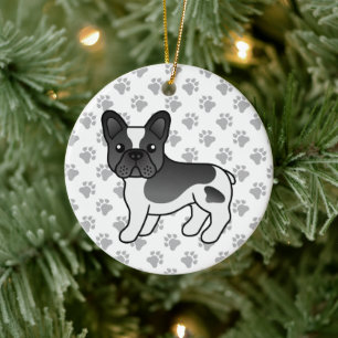 Black Pied French Bulldog Cute Cartoon Dog Ceramic Tree Decoration