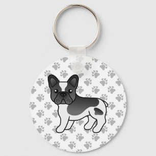Black Pied French Bulldog Cute Cartoon Dog Key Ring