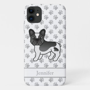 Black Pied French Bulldog Cute Cartoon Dog & Name iPhone 11 Case
