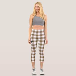 Black Pilgrim Hat on Brown Plaid - Thanksgiving Capri Leggings