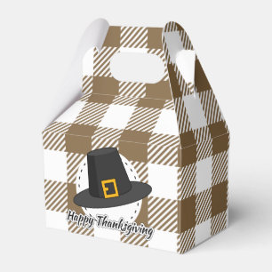 Black Pilgrim Hat on Brown Plaid - Thanksgiving Favour Box