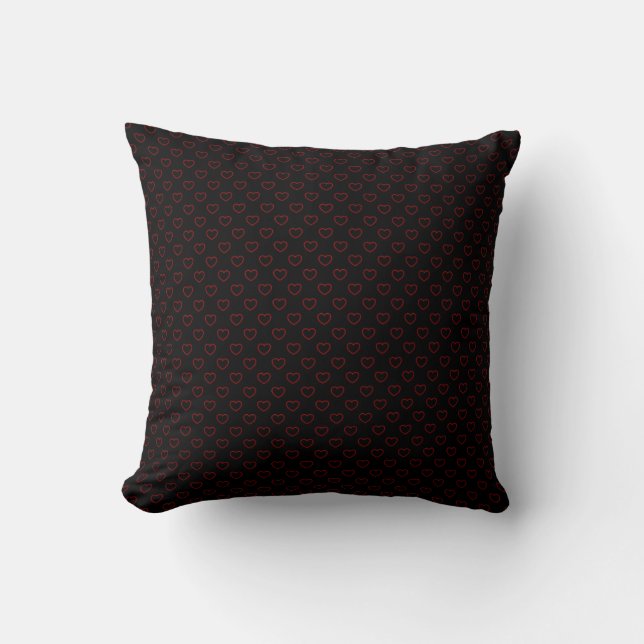 Black Pillow With Little Red-Rimmed Hearts Pattern (Front)