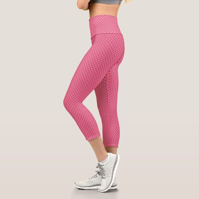 Black Pin Dots On Pink Capri Leggings (Left)