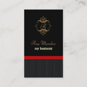 Black pin stripe + crest business cards