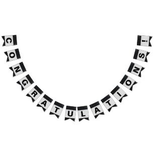 black pin stripe with silver congratulations bunting