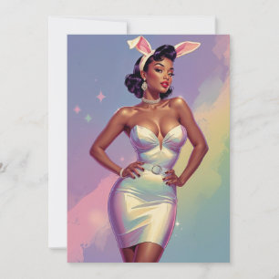 Black Pin-Up Easter Bunny Ears Holiday Card