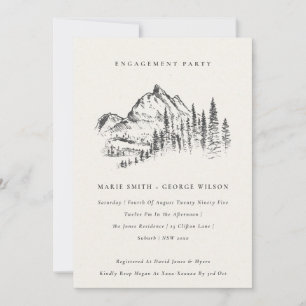 Black Pine Wood Mountain Sketch Wedding Engagement Invitation