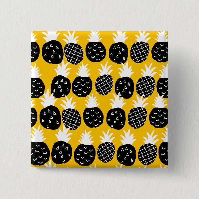 Black pineapples 15 cm square badge (Front)
