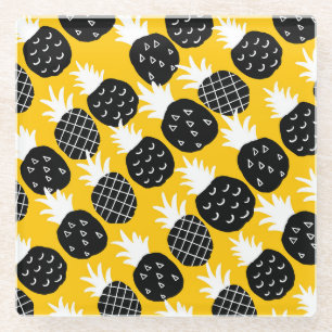 Black pineapples glass coaster