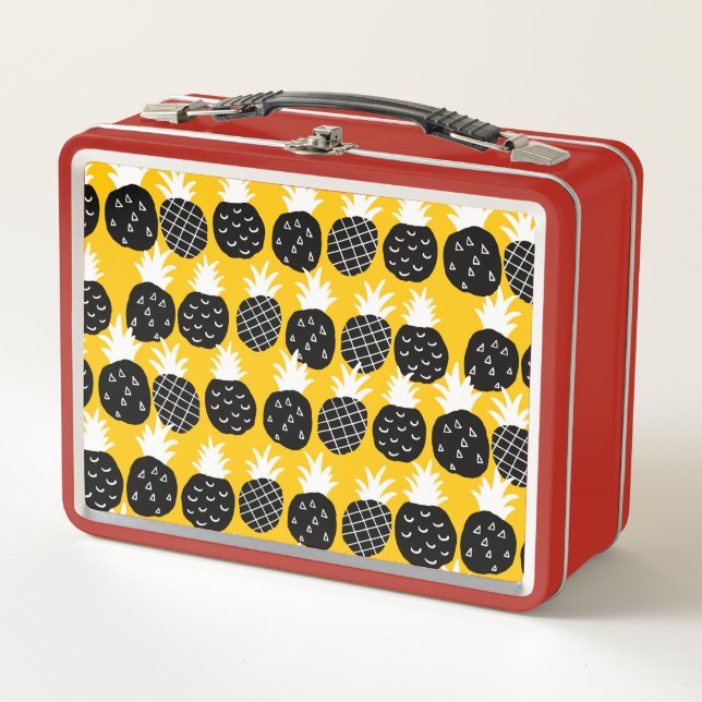 Black pineapples metal lunch box (Front)