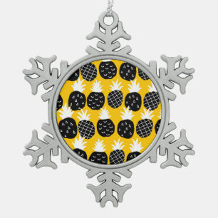 Black pineapples snowflake pewter christmas ornament