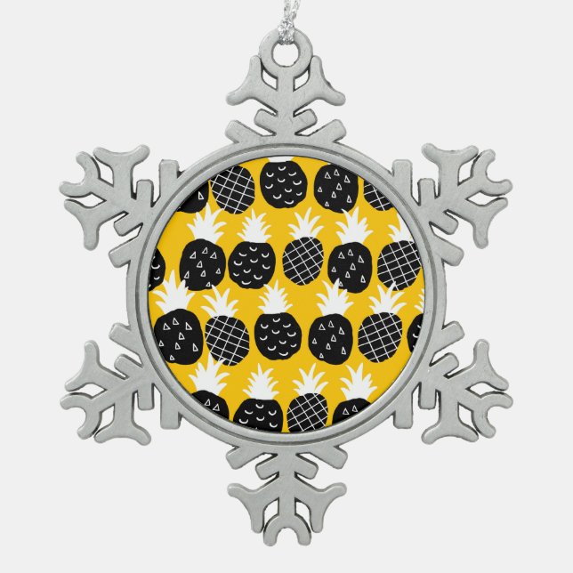 Black pineapples snowflake pewter christmas ornament (Front)