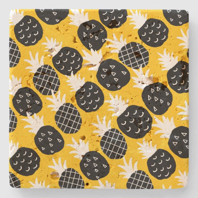 Black pineapples stone coaster (Front)