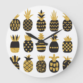 Black Pineapples: Unique Textured Set Large Clock