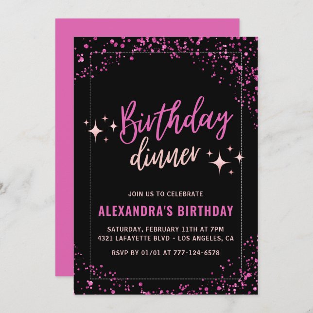 Black Pink 24th birthday invitations Dinner  (Front/Back)
