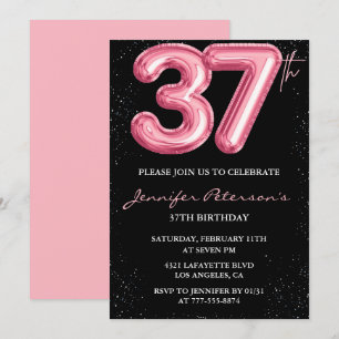 Black Pink 37th birthday invitations Balloon Glam 