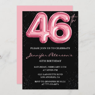 Black Pink 46th birthday invitations Balloon Glam 