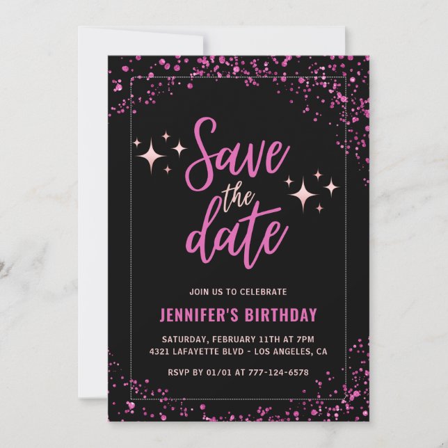 Black Pink 48th birthday invitation Save the date  (Front)