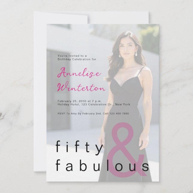 Black Pink 50 and Fabulous 50th Birthday Party Invitation (Front)