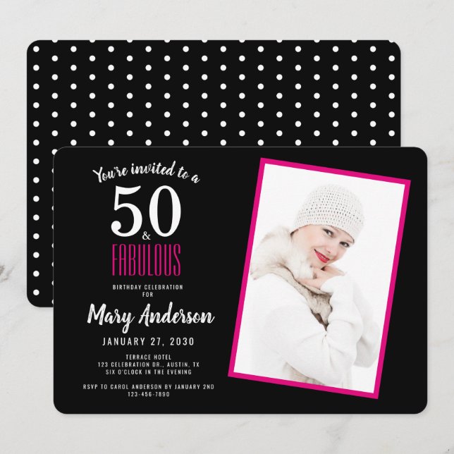 Black Pink 50 and Fabulous 50th Birthday Party Invitation (Front/Back)